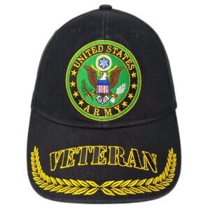 Eagle Emblems US Army Veteran Hat Black Yellow Baseball Cap One Size Slideback